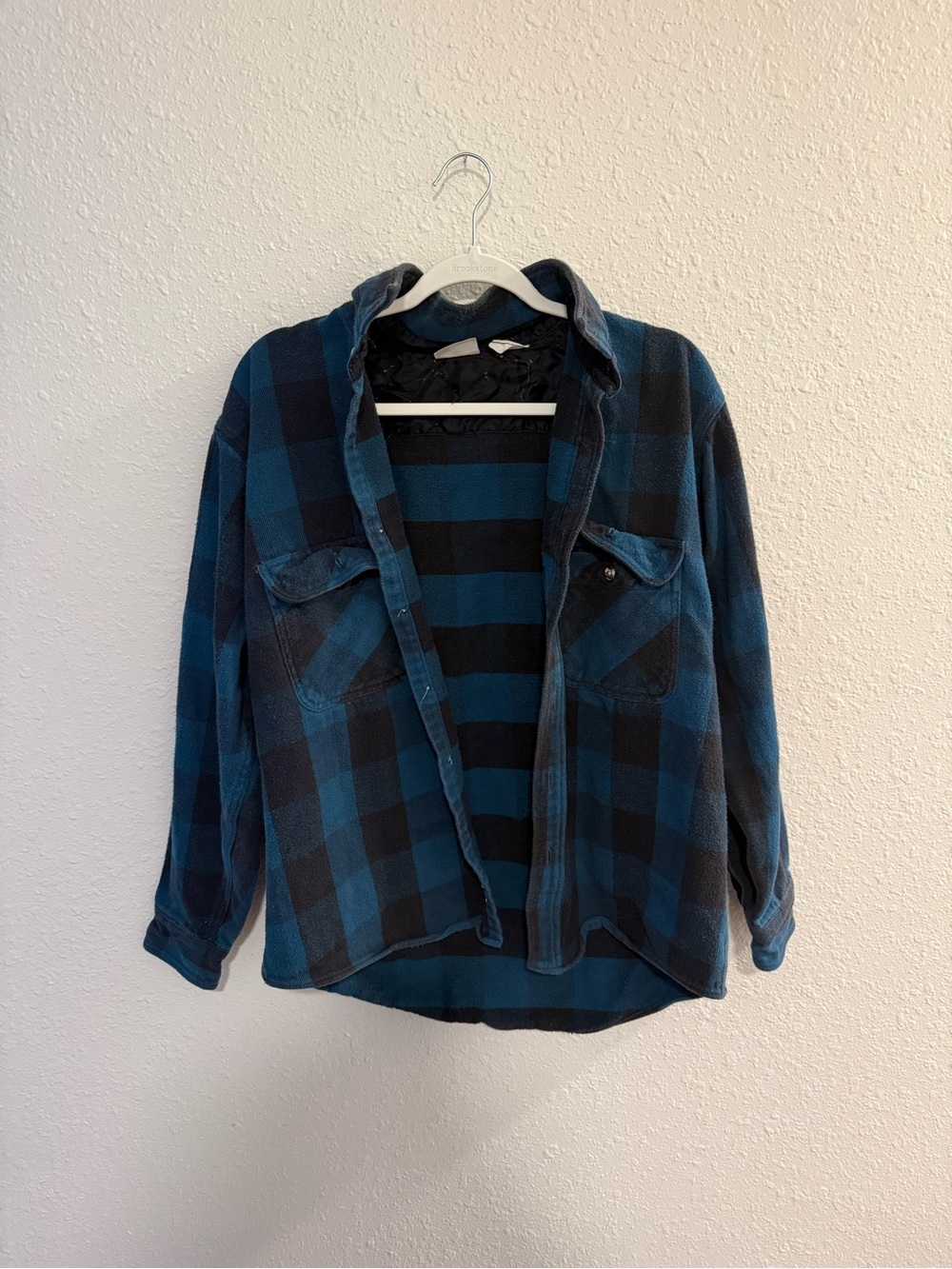 Men's Blue and Black Plaid Button-Down Shirt Jacket